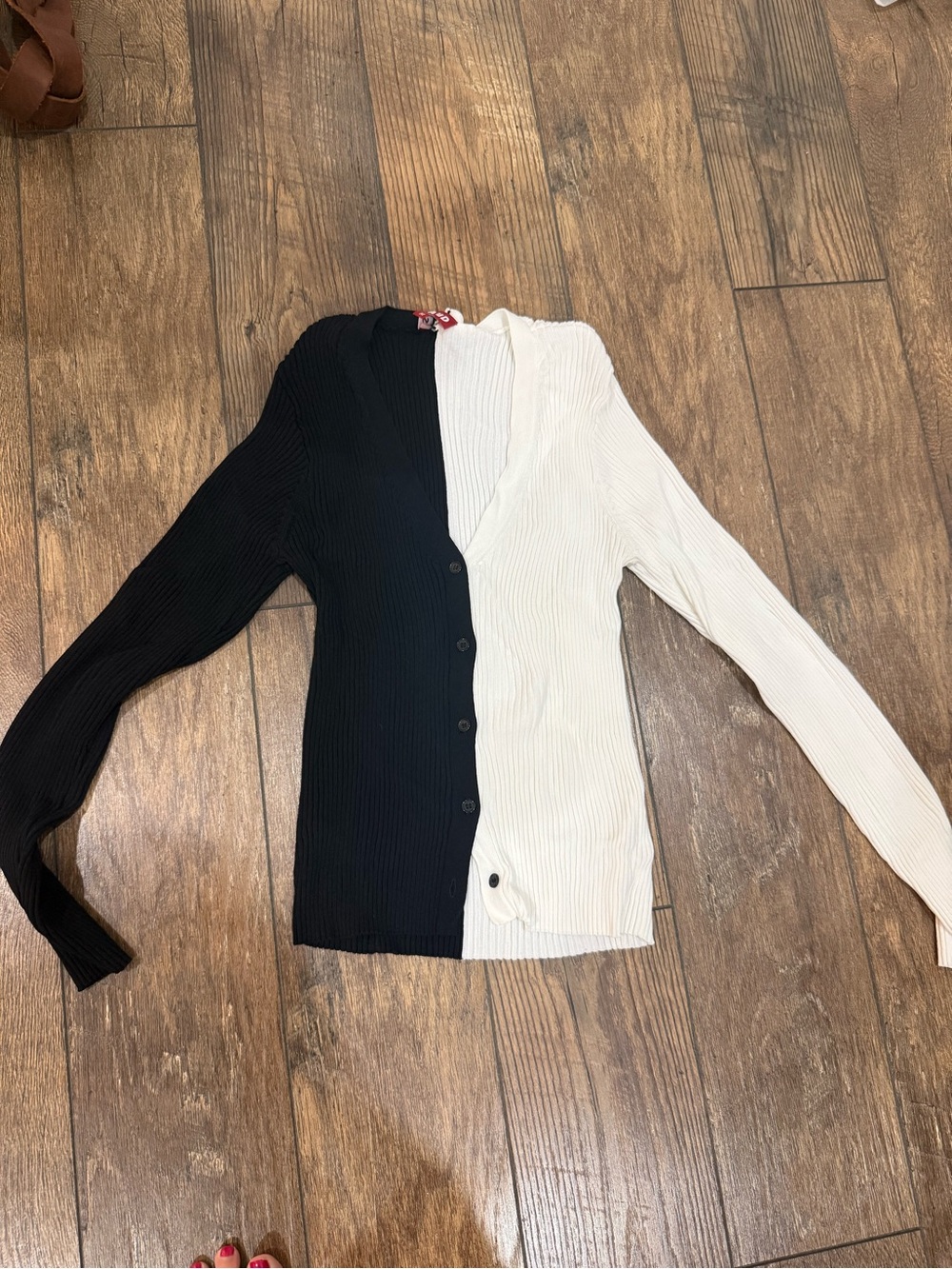 STAUD Black & White Ribbed Two-Tone Button-Front Cardigan